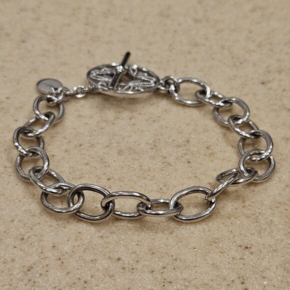 RARE VINTAGE MONICA RICH KOSANN SILVER CHARM ROLO TOGGLE FILIGREE BRACELET - Picture 4 of 12